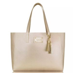 MICHAEL KORS gold metallic shoulder tote bag
